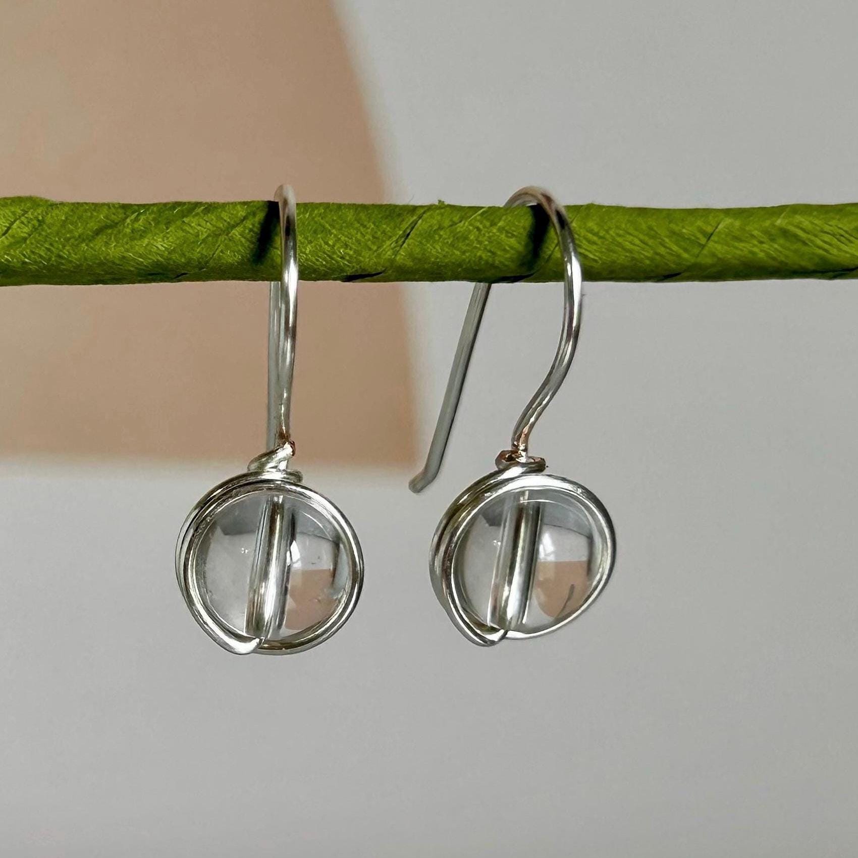Crystal Quartz minimalist earrings, custom natural gemstone dangle earrings, dainty everyday jewelry, wire wrapped stone jewelry gift