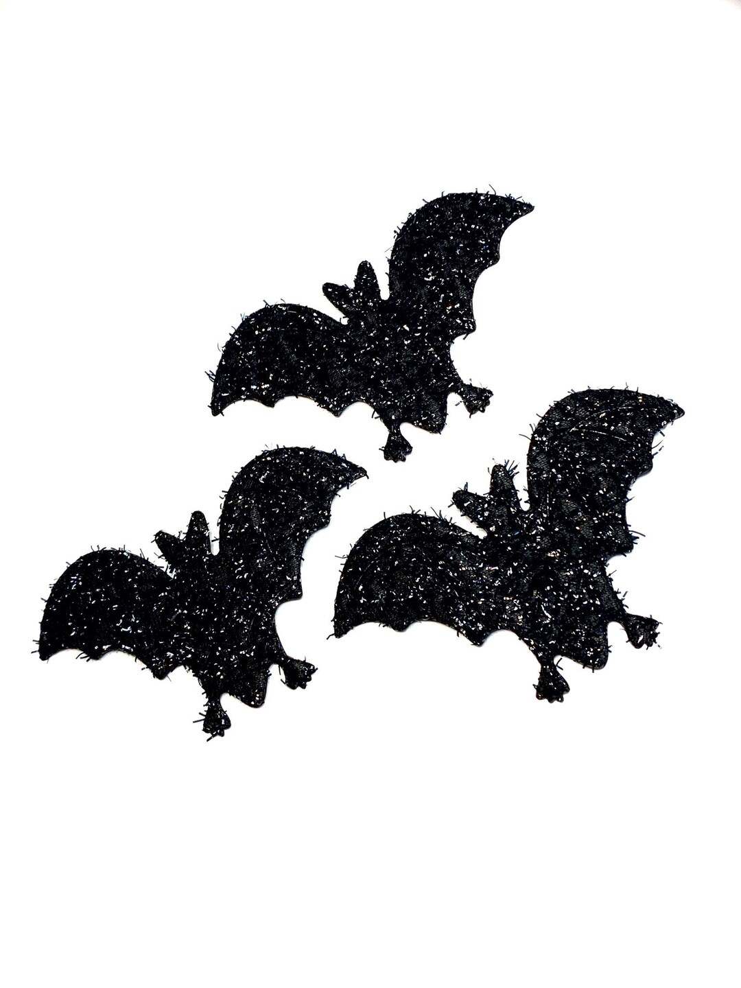 Bling Bat Jumbo Glitter Bat Appliqués: Black Tinsel Padded Embellishments ...