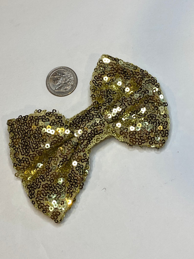 for craft embellishment supplies Gold 5 fabric sequin bow ties DIY baby headband and hair bows sequined applique