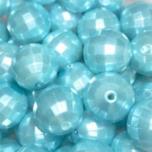 20mm aqua blue GLOBE pearl faceted chunky bubblegum beads, large beads for baby necklace, acrylic colorful round gum ball beads in bulk