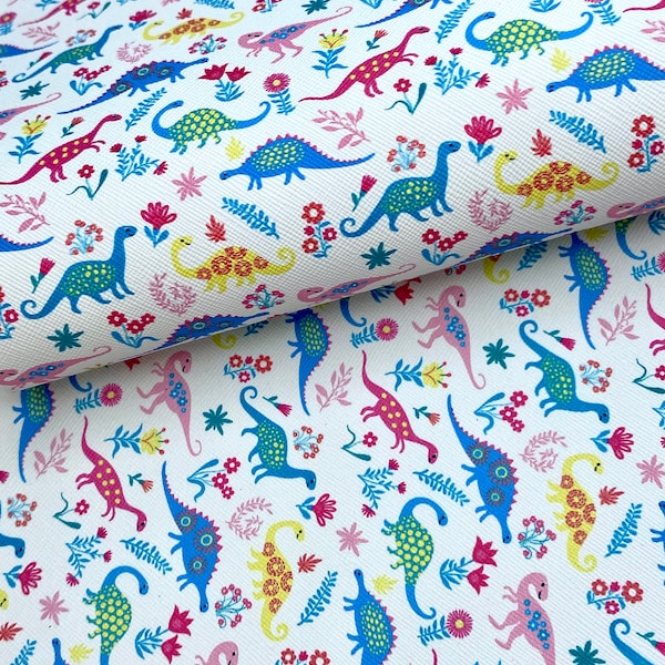 Floral dinosaurs printed faux leather sheet, pattern vinyl fabric, for diy hair bows and earrings, full sheet