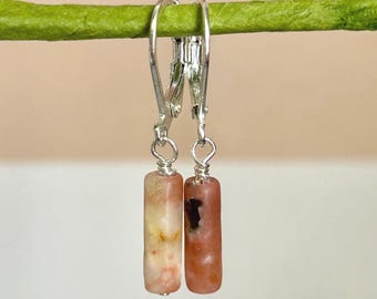 Blossom Jasper lever back earrings, custom gemstone jewelry gift for her, crystal dangle earrings, dainty handmade everyday accessories