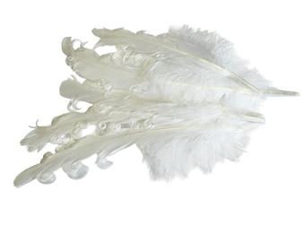5-7” White curly nagorie goose feathers, for diy hair bow and headband embellishments, DIY baby accessory craft supplies