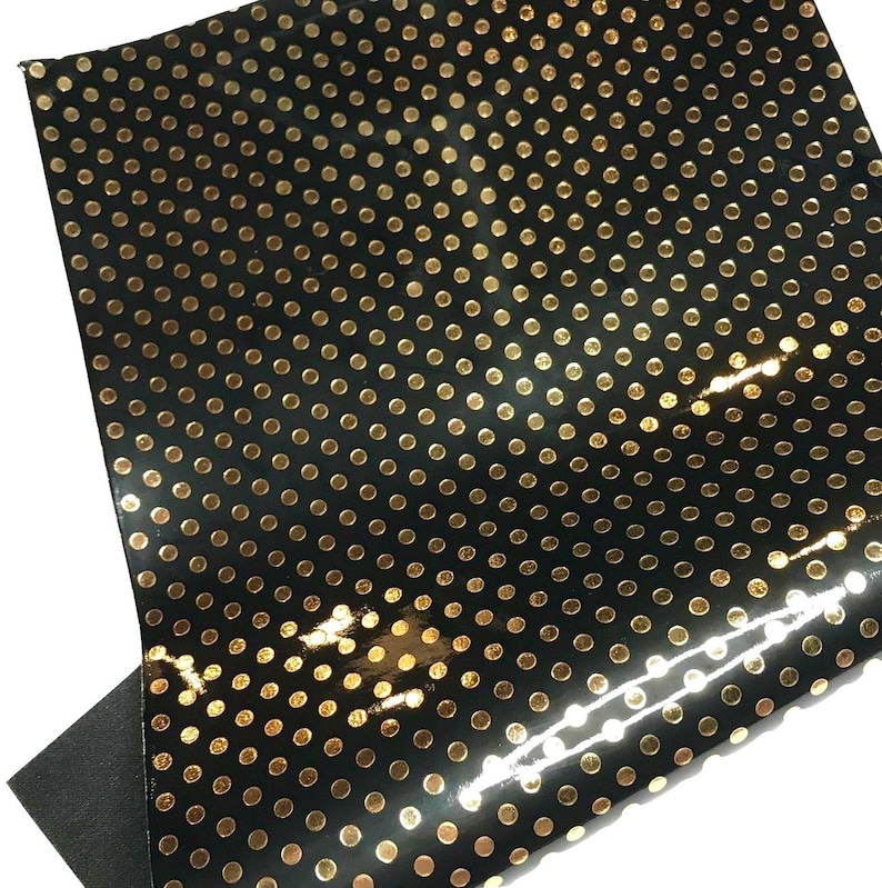 Black Metallic Gold Polka Dot Faux Leather Sheet Vinyl Fabric Etsy