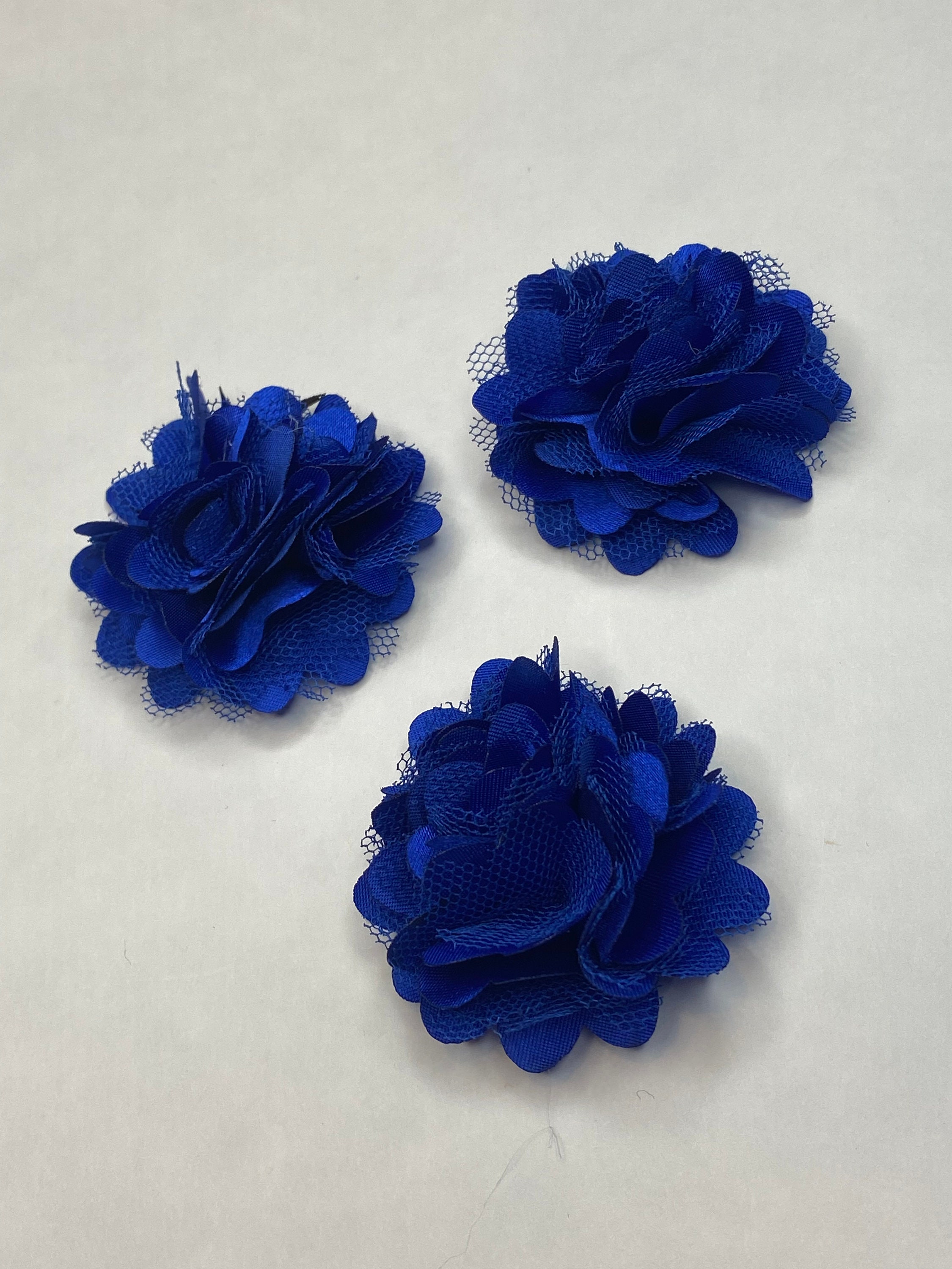Royal blue 2 satin tulle mesh fabric flower DIY baby | Etsy