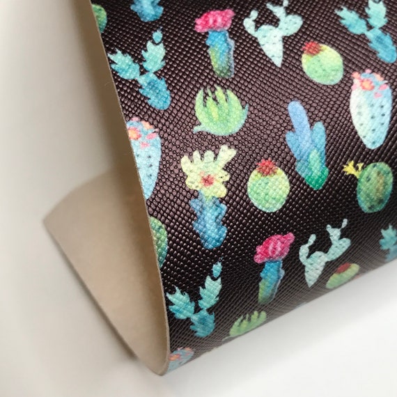 Cactus Floral Printed Faux Leather Sheet, Pattern Vinyl Fabric, Leather  Hair Bow and Earring Supplies, Faux Leather Fabric, Cricut Leather 