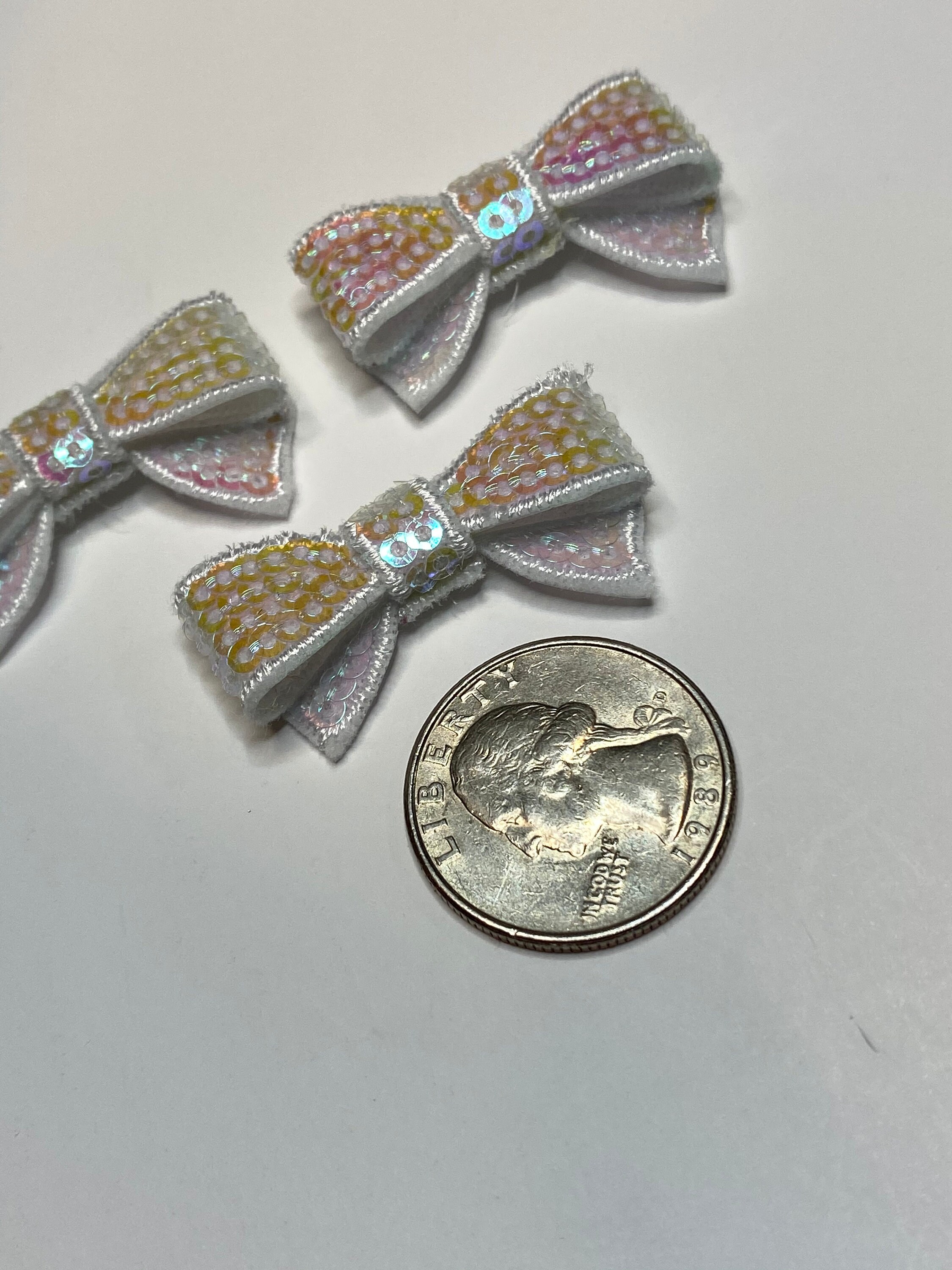Iridescent AB white 1.4 mini sequin bow tie DIY bows for Etsy