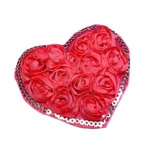 Hot pink sequin 3” heart shabby chiffon fabric applique, frayed flowers, diy headbands and hair bows