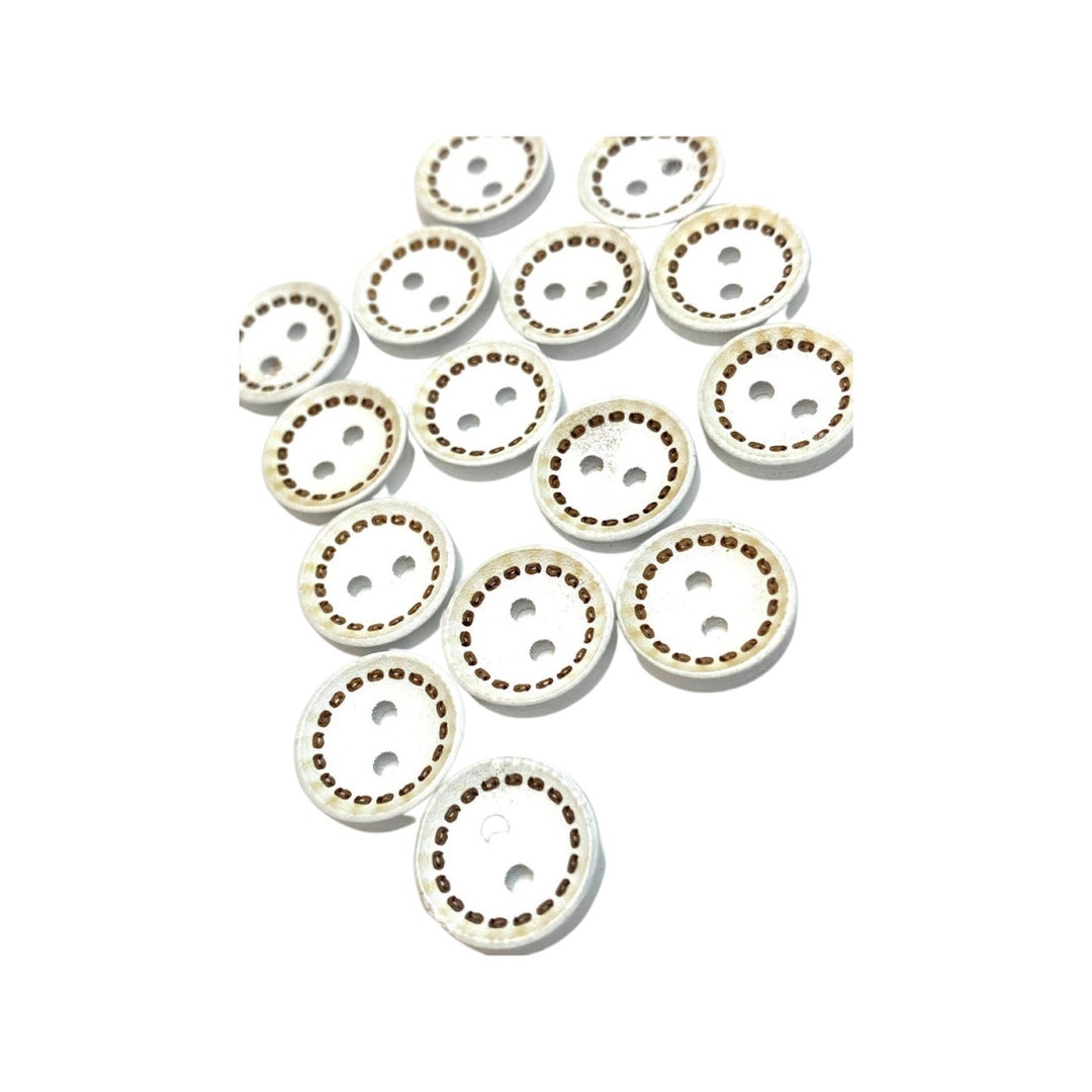 15mm 2 Hole White Stitched Round Wood Sewing Buttons, Buttons for ...
