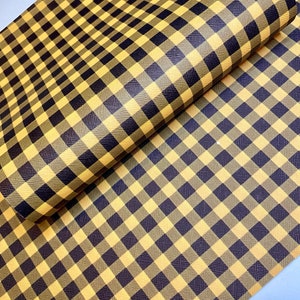Yellow orange buffalo plaid printed faux leather sheets, pattern vinyl fabric, diy hair bow and earrings, craft supplies, full sheet