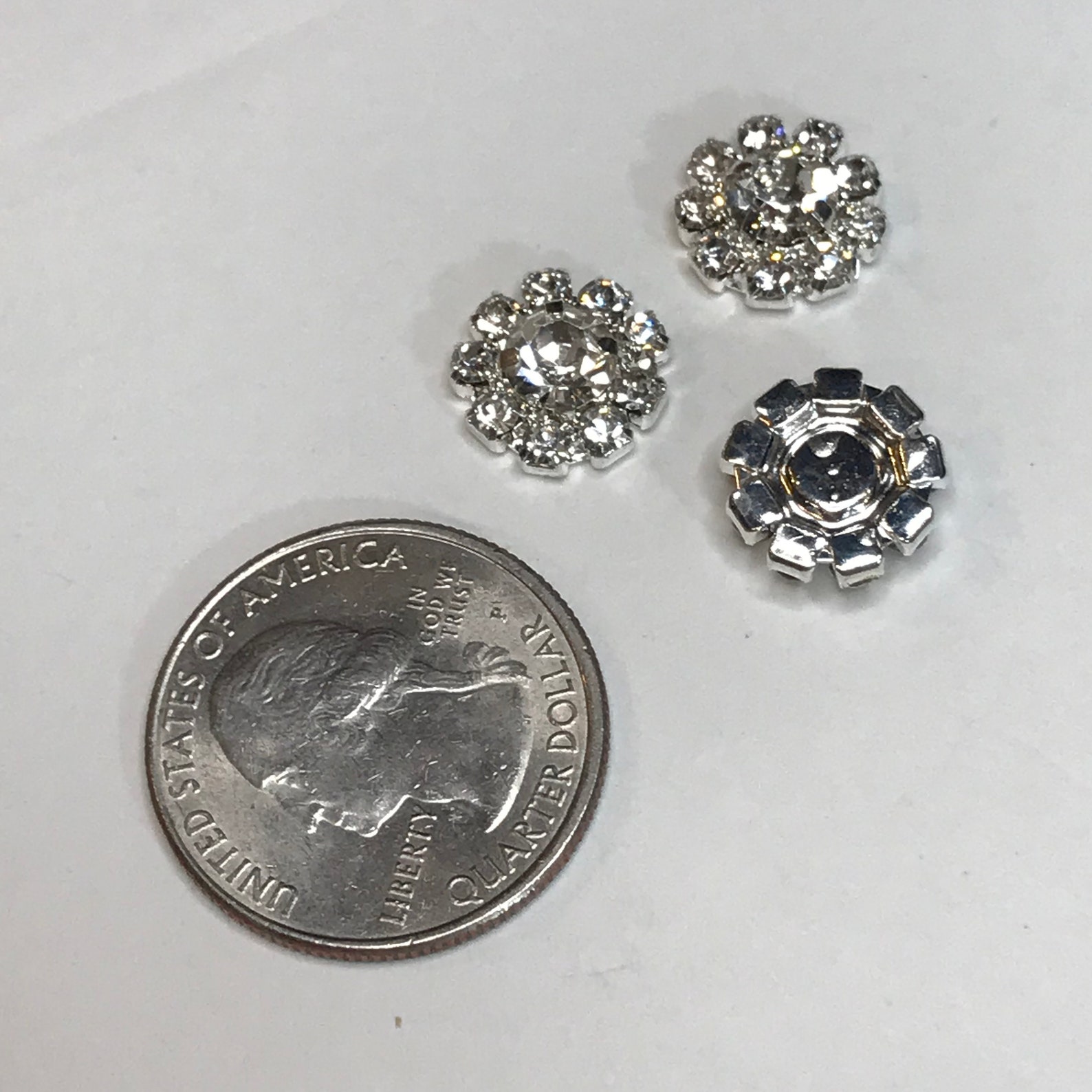 12mm Crystal Clear Rhinestone Button Silver Metal Flat Back Diy Hair ...