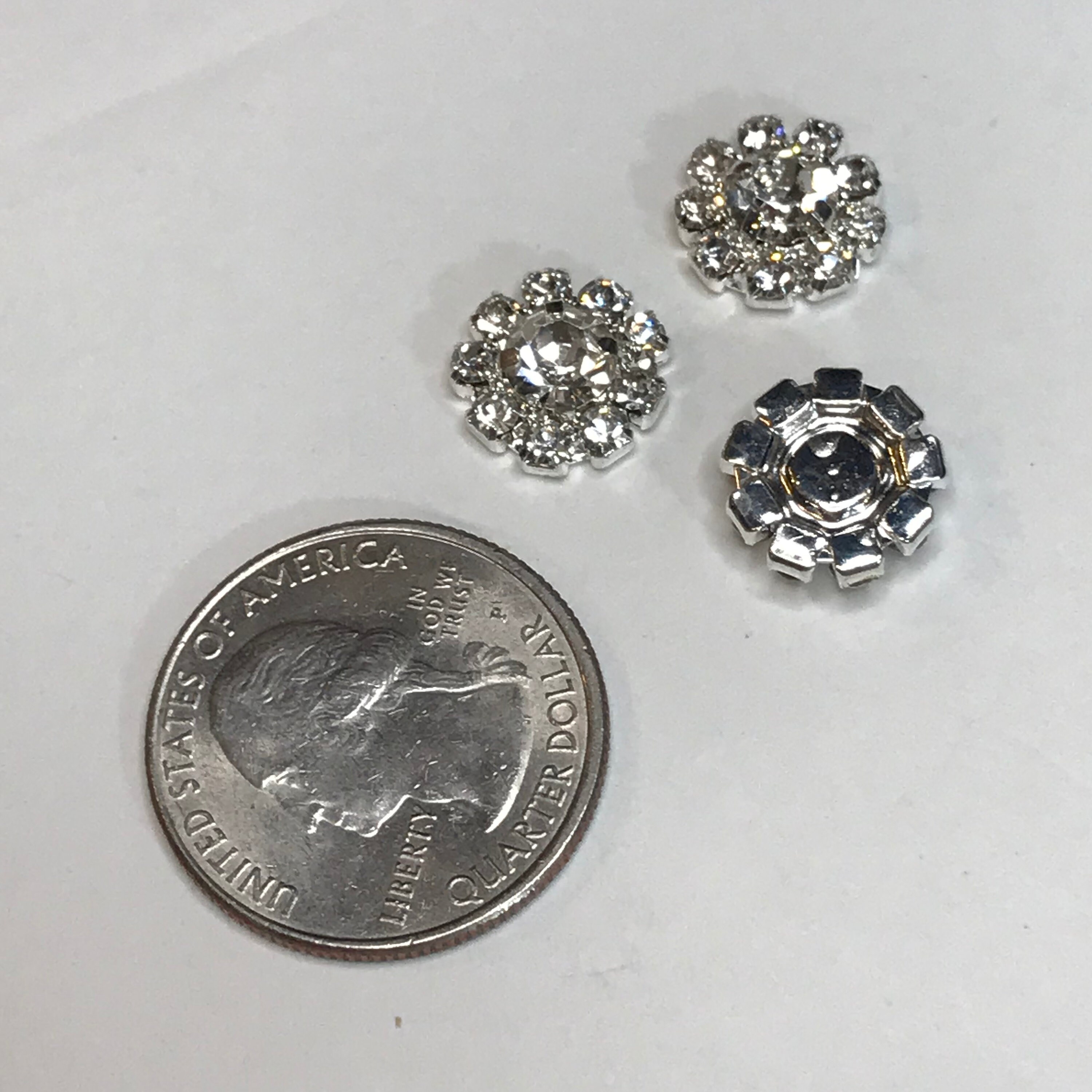 12mm Crystal Clear Rhinestone Button Silver Metal Flat Back Diy Hair ...