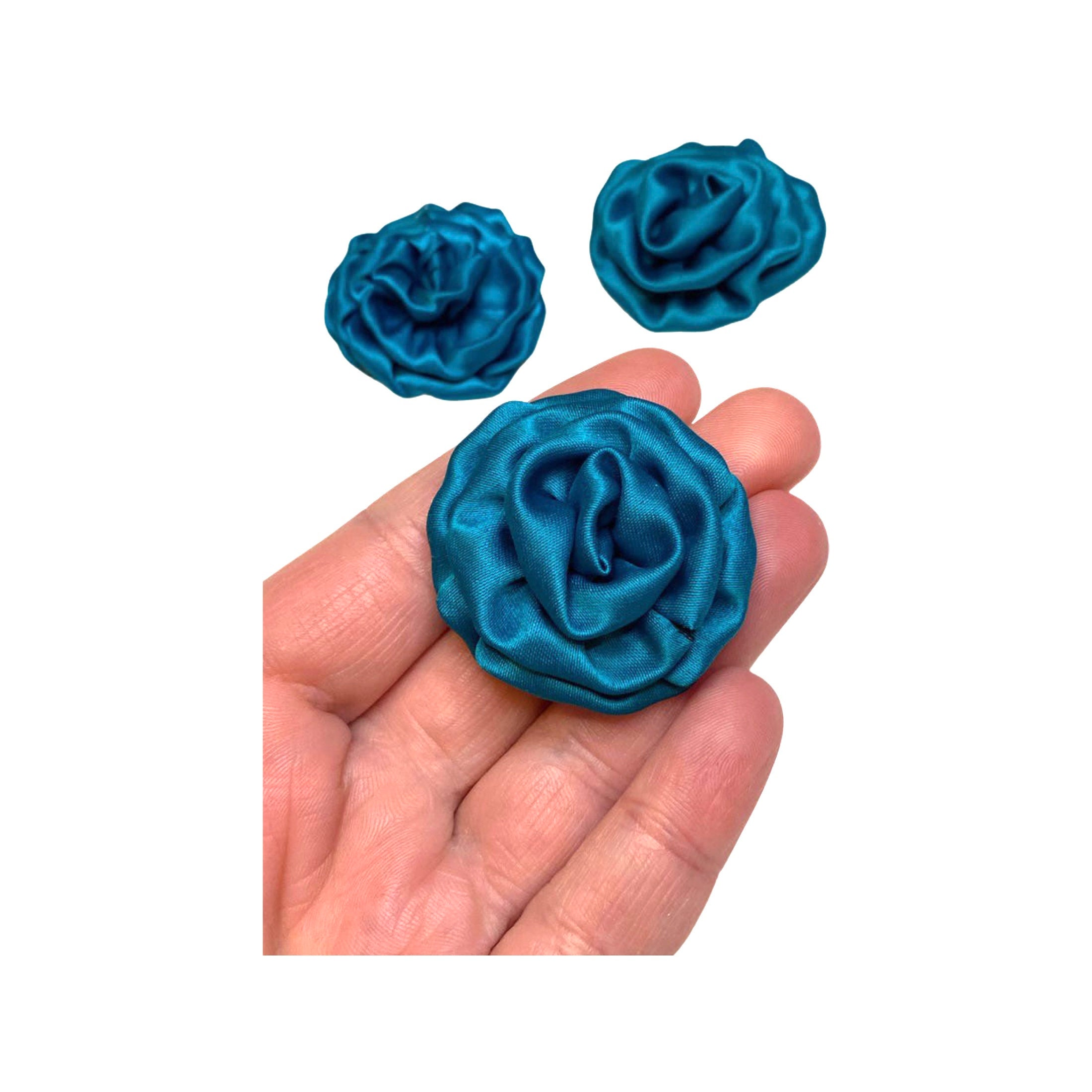 Teal 1.5 Round Satin Rolled Rose Fabric Flower DIY Baby - Etsy