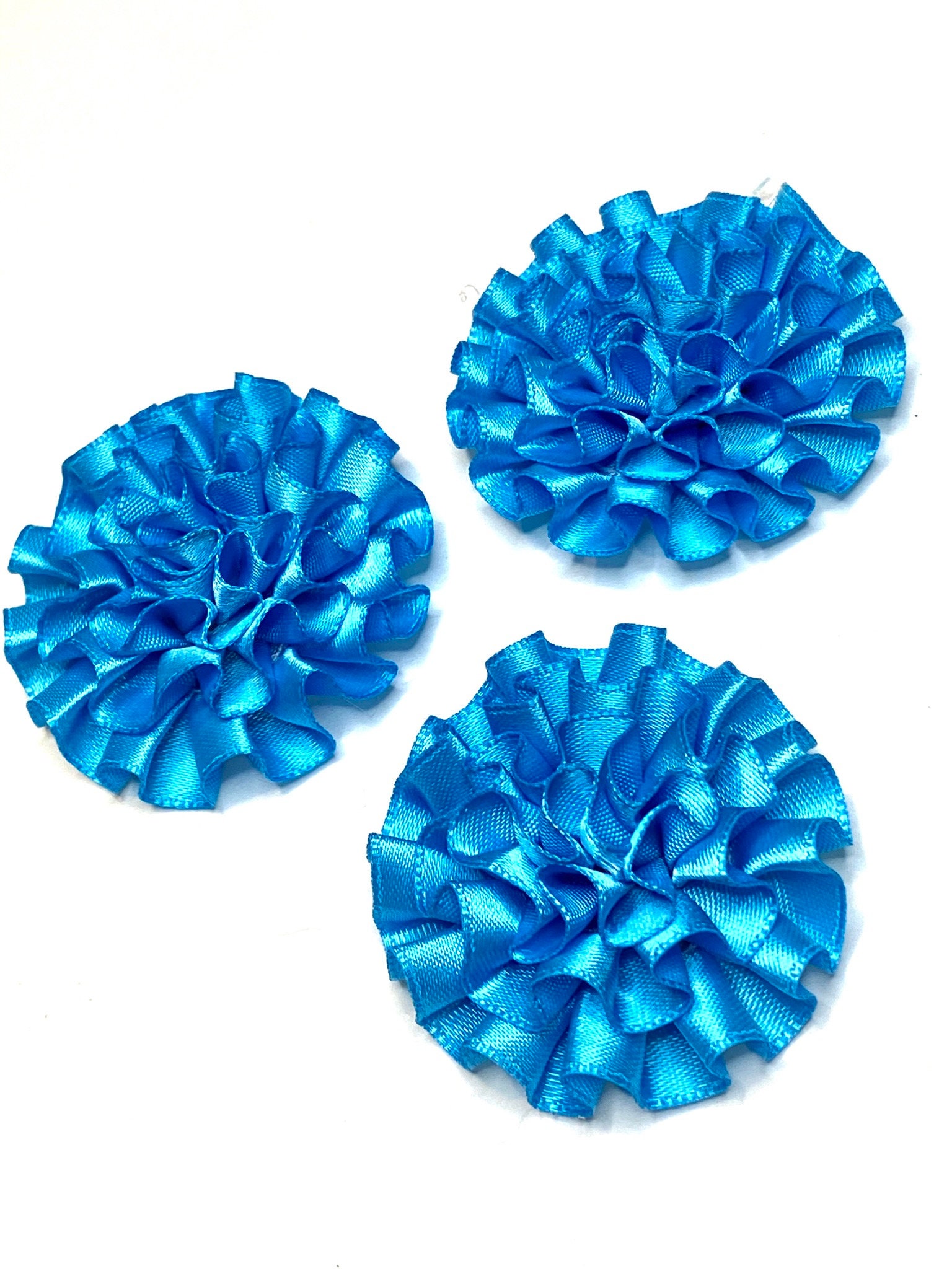 Turquoise Blue 2 Satin Cabbage Fabric Flower DIY Baby | Etsy
