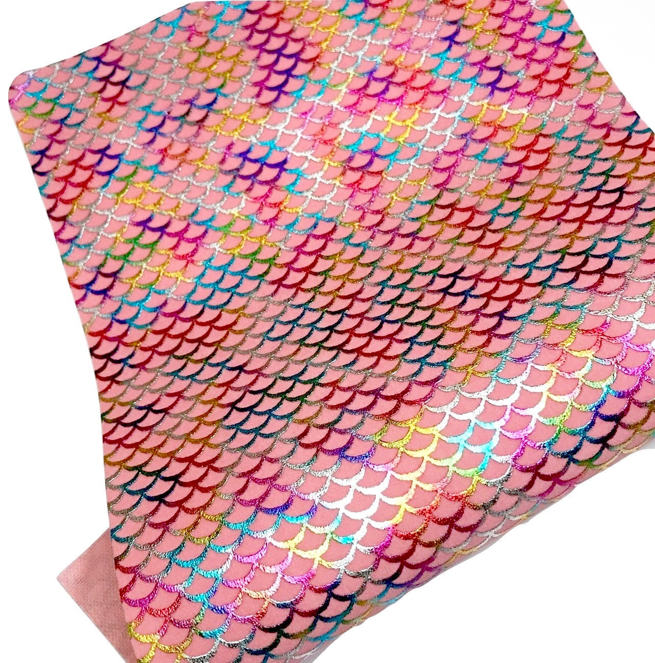 Light Pink Metallic Rainbow Mermaid Scales Printed Faux Leather Sheet ...