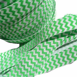 Neon green chevron print 5/8&quot; fold over elastic FOE, 1-10 yards, FOE by the yard, diy headbands and hair ties
