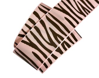 Light pink zebra printed 1.5” grosgrain ribbon by the yard diy hair bows