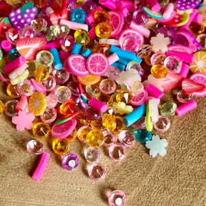 Tranches de pâte polymère à saupoudrer de fruits arc-en-ciel, 1/2 ou 1 OZ, ajouts de slime, garniture pour cheveux shaker, fournitures pour nail art, morceaux de confettis en argile