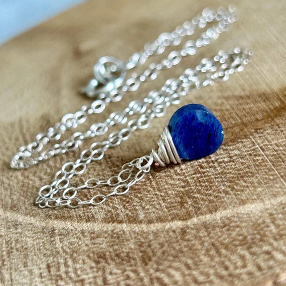 Sapphire Teardrop Gemstone Necklace, September Birthstone Jewelry