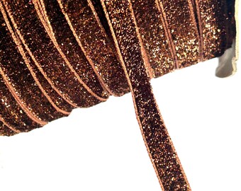 Brown 3/8" glitter ribbon, 1-5 yards by the yard, for making diy baby girl hair bows