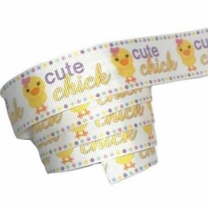Cute chick Easter printed 1&quot; grosgrain ribbon by the yard diy hair bows