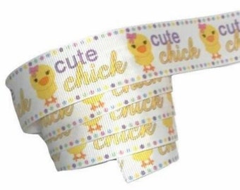 Cute chick Easter printed 1" grosgrain ribbon by the yard diy hair bows
