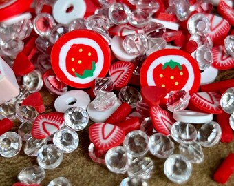 Red Strawberry Sprinkle Mix Polymer Clay Slices: Slime & Nail Supplies (1/2 or 1 OZ)