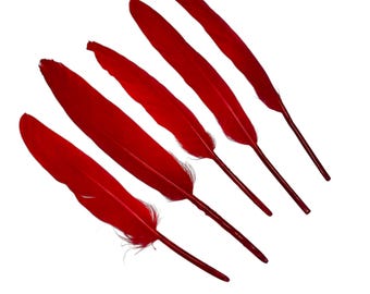 4-6” red dyed goose feathers, for diy hair bow & headband embellishments, real dyed feathers, stiff decorative feathers