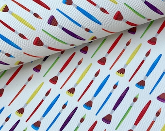 Rainbow Paint Brush Print Faux Leather Sheet: DIY Hair Bow, Earring & Keychain Supplies