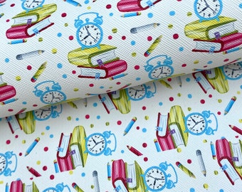 School time back to school print faux leather sheet, pattern vinyl fabric, diy hair bow & earring, craft supplies, full sheet