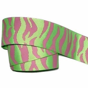 Hot pink & lime green zebra printed 1.5” grosgrain ribbon by the yard diy hair bows