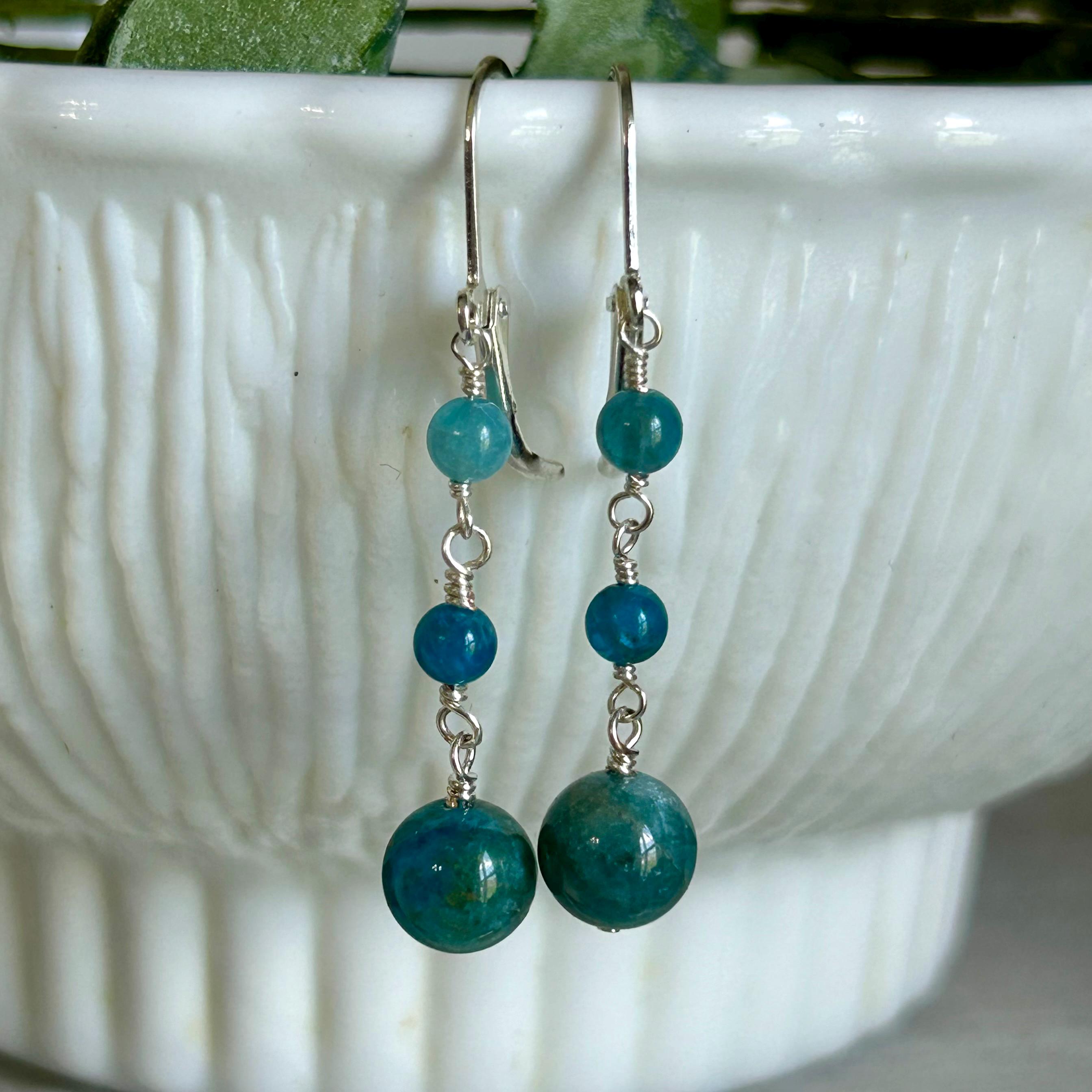 Boucles D'oreilles Dormeuses En Perles De Culture Et Apatite - Plaqué Or - Marque Rose-Mimosa - Neuf Avec étiquettes