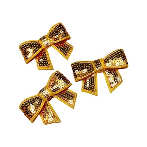Gold 2” sequin bow, sequined applique, DIY baby headband and hair bows, for craft embellishment supplies