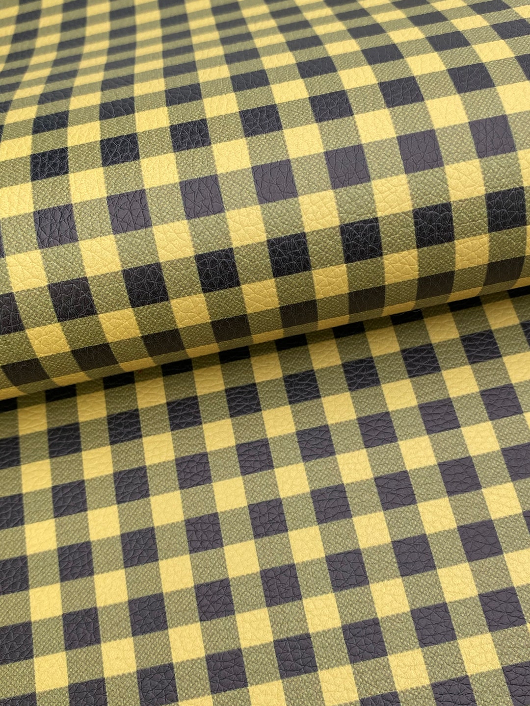 Yellow Buffalo Plaid Print Litchi Textured Faux Leather Sheet Etsy