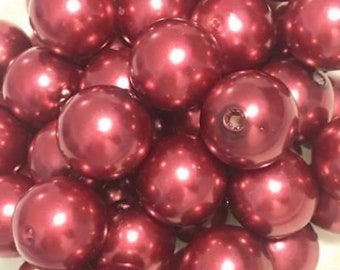 20mm burgundy pearl chunky bubblegum beads, large beads for baby necklace, acrylic colorful round gum ball beads in bulk