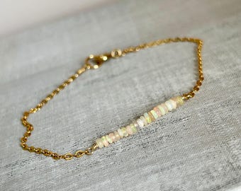 Ethiopian opal gemstone bar bracelet, natural gemstone jewelry for her, October birthstone birthday gift, dainty chain layering bracelet