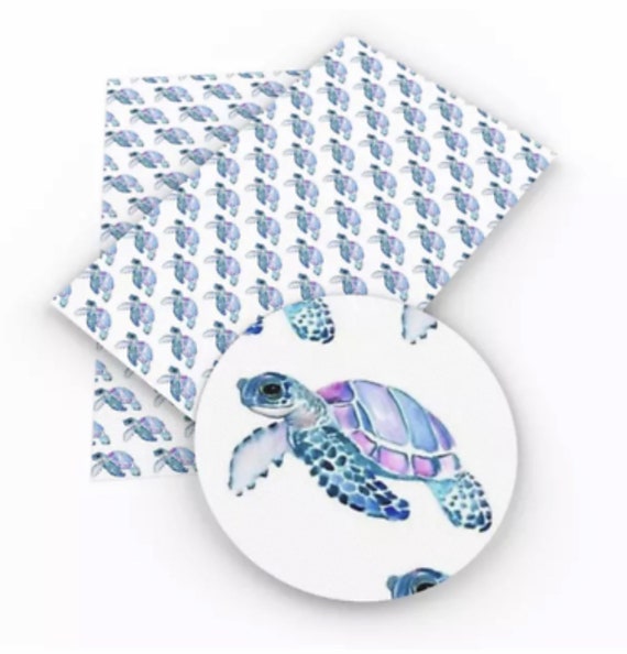 Sea Turtle Faux Leather DIY Craft Fabric Turtle Printed Faux Leather Sheets