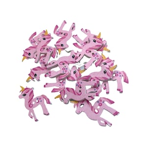 25mm 2 hole pink unicorn wooden sewing button, buttons for clothing crafting and scrapbooking, pink animal girly novelty buttons