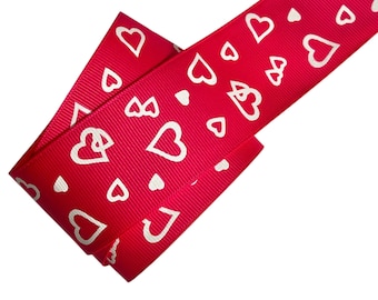 Hot pink hearts printed 1.5” grosgrain ribbon by the yard diy hair bows