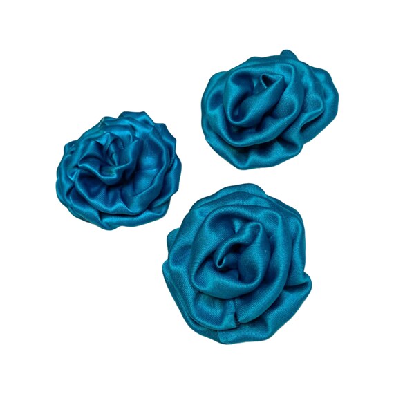 Teal 1.5 Round Satin Rolled Rose Fabric Flower DIY Baby - Etsy