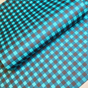 Turquoise buffalo plaid printed faux leather sheets, pattern vinyl fabric, diy hair bow and earrings, craft supplies, full sheet