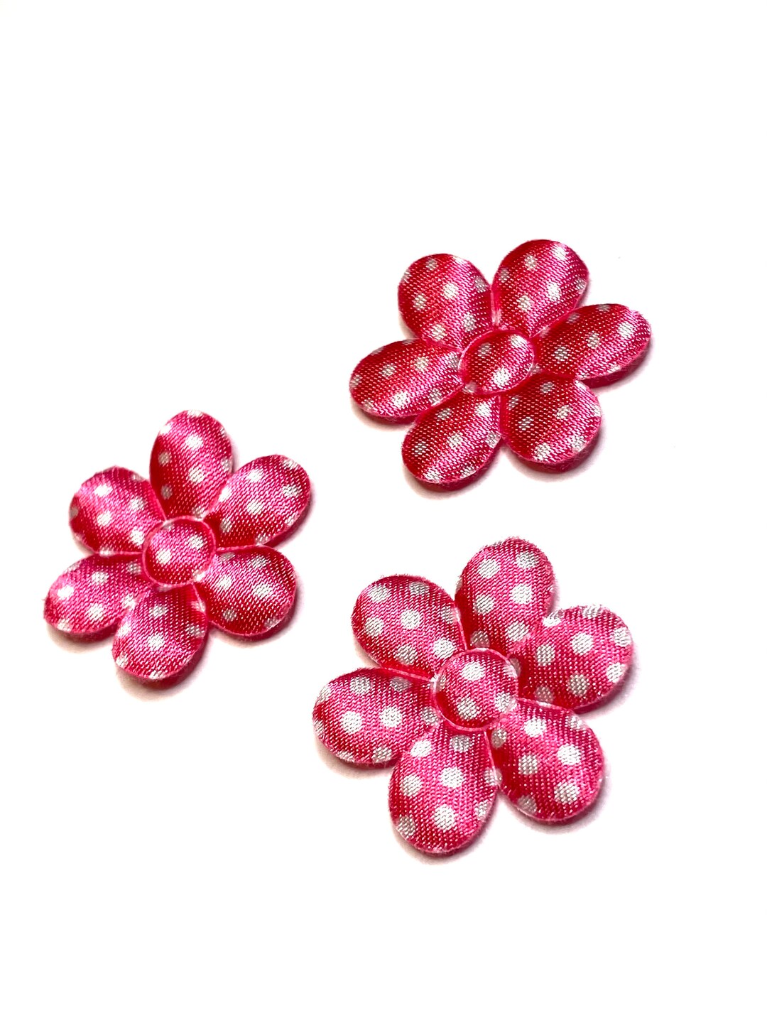 CLEARANCE Hot Pink Polka Dot Flower 28mm Satin Padded Appliqués, DIY ...