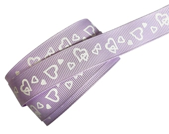 Lavender hearts printed 5/8” grosgrain ribbon by the yard diy hair bows