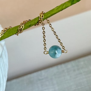 Dainty blue aquamarine gemstone necklace, minimalist March birthstone jewelry, petite chain layering necklace, everyday stone jewelry