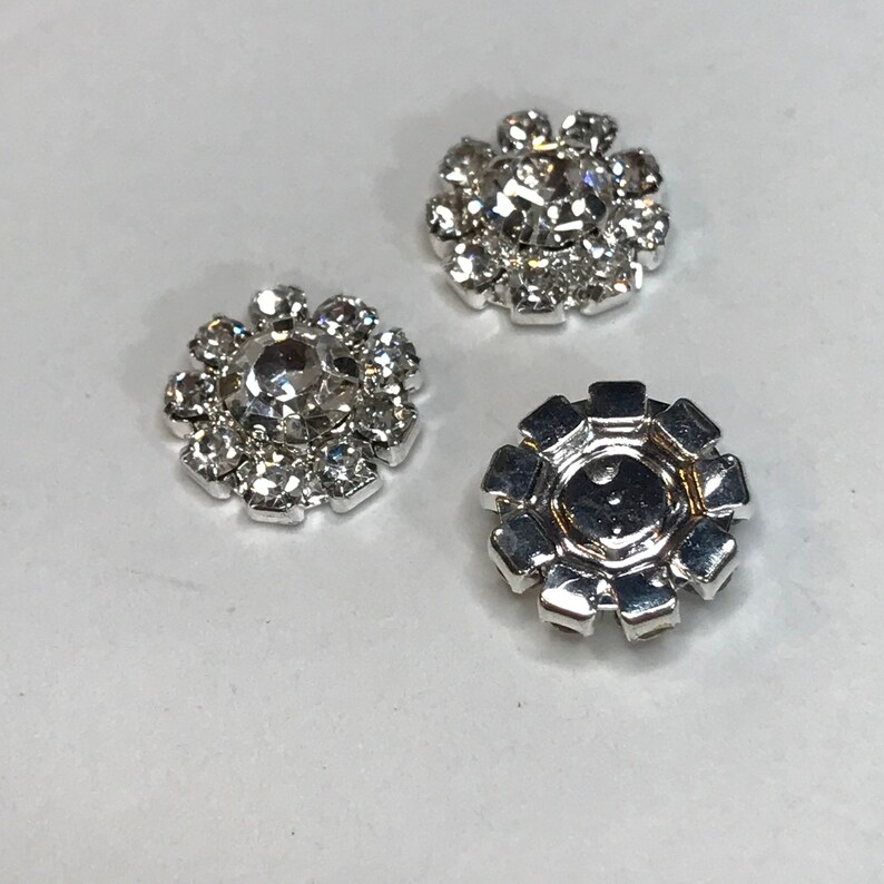 12mm Crystal Clear Rhinestone Button Silver Metal Flat Back Diy Hair ...