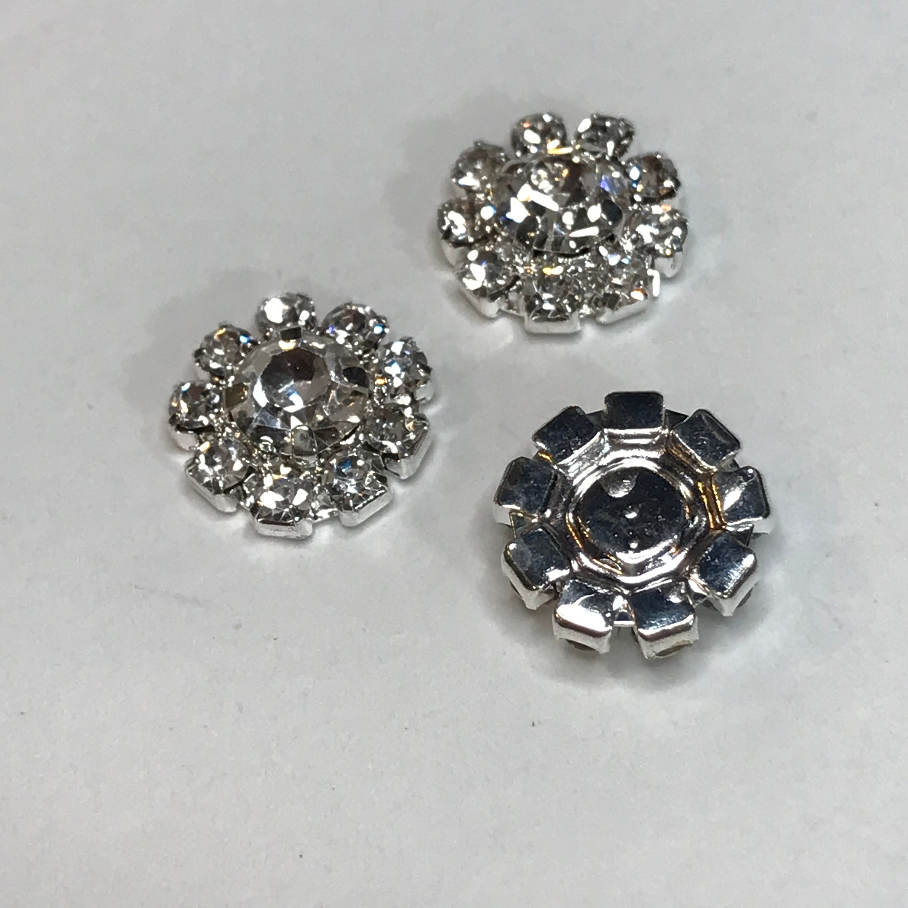 12mm Crystal Clear Rhinestone Button Silver Metal Flat Back Diy Hair ...