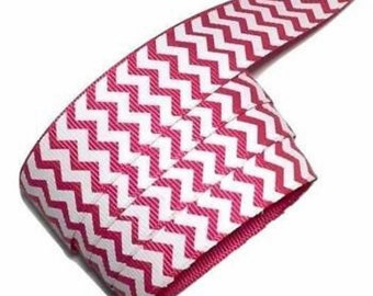 Hot pink chevron printed 1" grosgrain ribbon by the yard diy hair bows