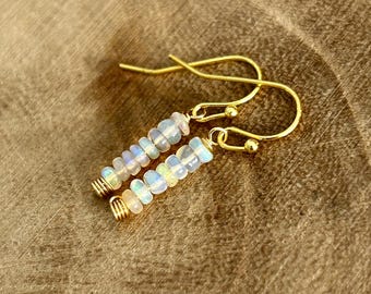 Ethiopian opal gemstone drop earrings, October birthstone jewelry, minimalist stone earrings, Christmas gift for wife