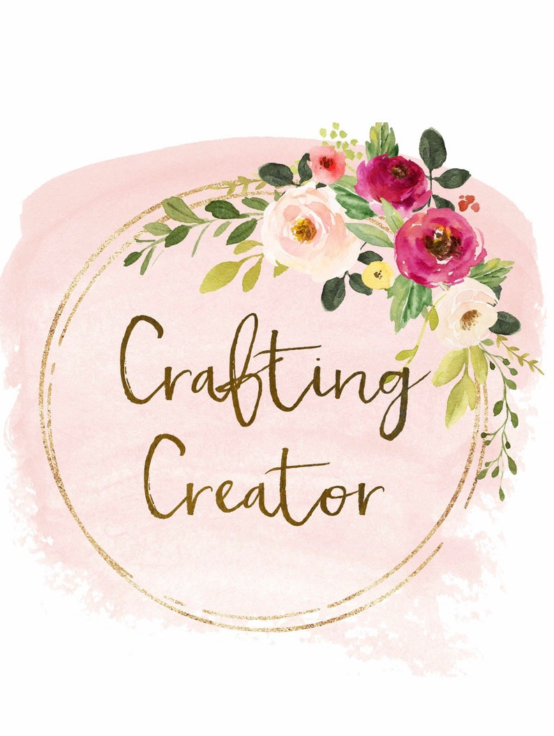 May include: A pink watercolor background with a gold circle frame and floral accents. The text "Crafting Creator" is written in gold script inside the circle.