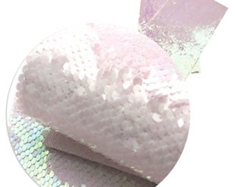 AB iridescent & white double sided sequin faux leather sheet, glitter vinyl fabric, diy hair bow and earring, full sheet
